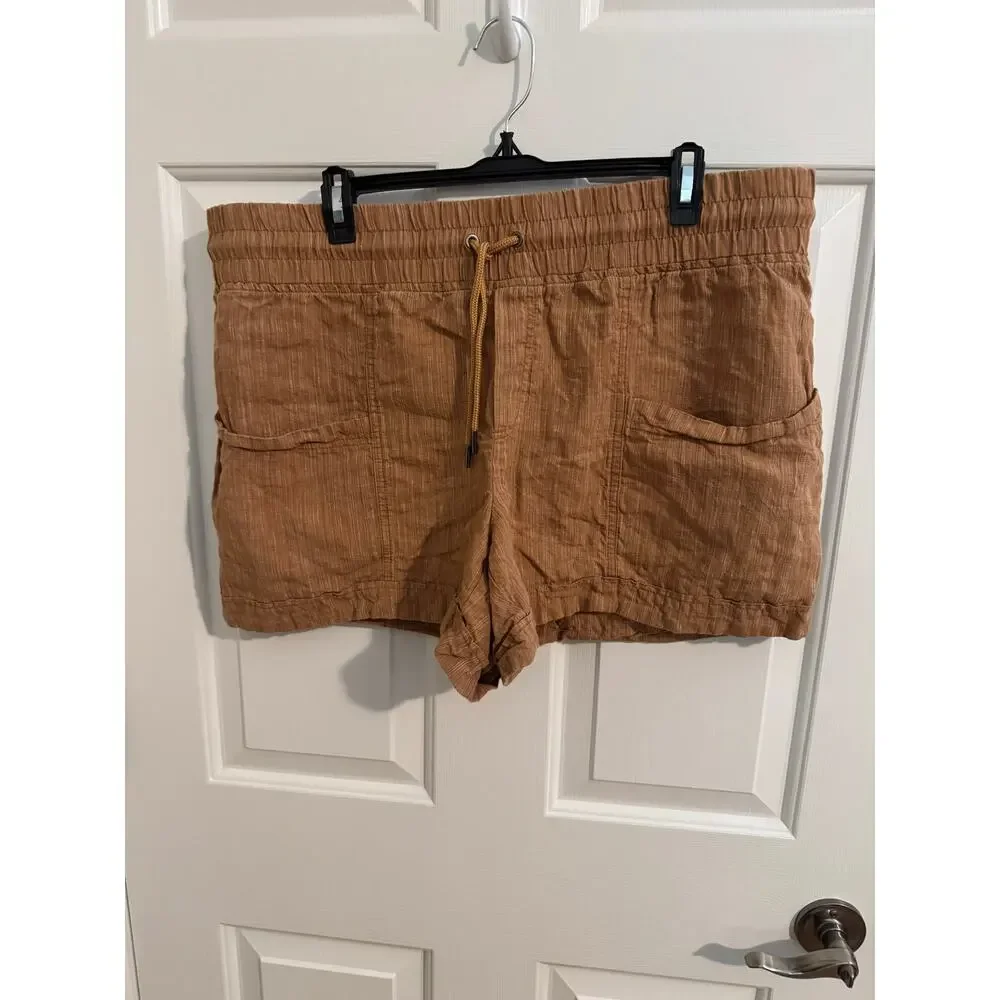 Athleta New Cabo Linen Textured 4" Shorts Drawstring Light Brown Size 16 - Picture 2 of 9